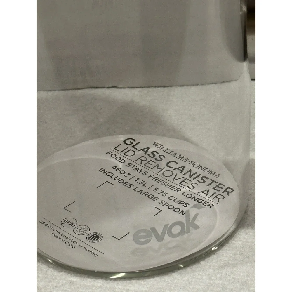 Williams Sonoma Evac Glass Canister Cup w/ Lid Removes Air Large Spoon 46 oz Set
